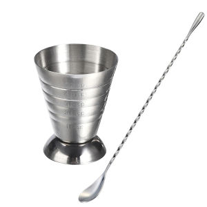 75ml Cocktail Measuring Cup with Mixing Spoon Stainless Steel oz Cup Professional Shaker Shaker for Bar Party Wine Accessories