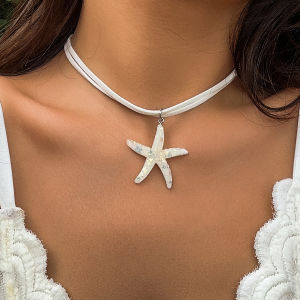 Multilayer Creative White Blue Starfish Pendant Necklace For Women Fashion Large Starfish Neck Short Choker Beach Party Jewelry