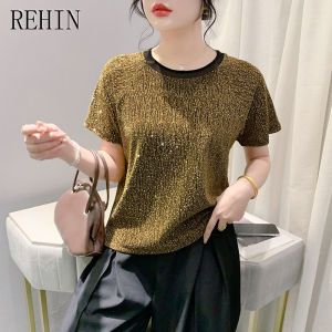 Rehin mùa hè mới Quần soóc rộng tay áo thun cổ tròn nóng khoan đa năng thanh lịch của phụ nữ Tops