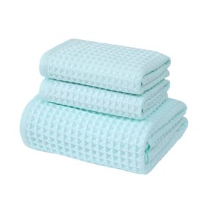 3-Piece Waffle Cotton Towel Set Soft Pink Bath Towel 70x140cm & Hand Towels 34x74cm Premium Home Towels Summer Gift Towels