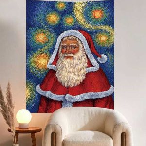 VIKAMA Wall Tapestry Merry Christmas Santa Claus Gift Bags Trees Snow Art Home Decor Living Room Bedroom Dorm Festive Print Soft