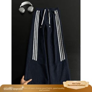 ZHUOCAN | American Vintage Dragon Scale Stripe Breathable Slim Flared Casual Pants