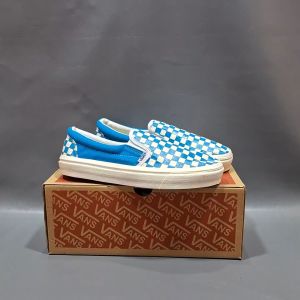 SEPATU VANS21 SLIP ON VAULT OG CHECKERBOARD BIRU LAUT PUTIH KANVAS 36-43