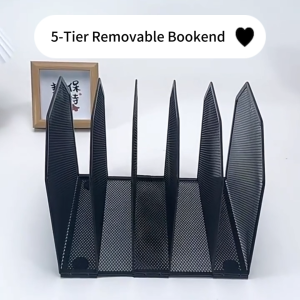 5-Tier Removable Bookend Desk Organizer File Rack Office Supplies Metal Wire Mesh Book Rack Holder