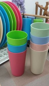 6PCS PLASTIC TUMBLER 12oz WHEAT STRAW PLASTIC TUMBLERS COLORFUL / UNBREAKABLE PLASTIC CUPS / RESTAURANT TUMBLER #886