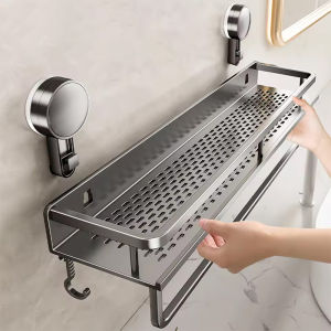 Suction Cup Bathroom Rack Shower Bath Room Toilet Space Aluminum No Drilling Hanging Shelf Bathroom Organizer Hang On the Wall
