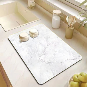 Marble Print Super Absorbent Kitchen Mat Drying Mat Quick Dry Drain Pad Tableware Mat Non-slip Dinnerware Coffee Placemat