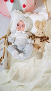 Bộ dài tay cúc lệch La Pomme phối họa tiết caro - Sợi Petit Soyeu thoáng mát – Bé trai - Newborn - 3M