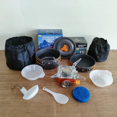 Paket Alat masak camping kompor gas hicook kotak dan Cooking set nesting setara DS-200 DS200 atau SY-200 outdoor