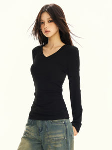 Slim Fit Long Sleeve V-Neck T-Shirt Womens Base Layer Shirt Fashionable Inner Wear Casual Style Cotton Polyester Blend