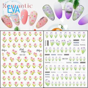 Miếng Dán Móng Tay 3D Chống Nước Chủ Đề Hoa Flower Collection Hoạ Tiết Hoa Tulip Hồng Tím Pink & Purple DD724 / DD729