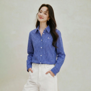 INMAN | Klein Blue Embroidered Womens Shirt Loose Layered Long Sleeve