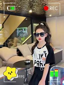 Váy Ngắn Tay Mùa Hè Bé Gái Váy Xếp Ly Trẻ Em Mẫu Mới Váy Trẻ Em Vừa Và Lớn Bộ Hai Chiếc Mùa Hè