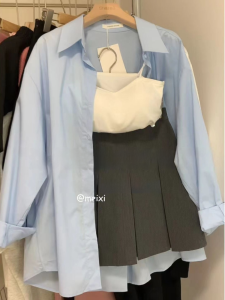 Summer Gentle Style Womens 2025 New Korean Version Loose Casual Shirt Slimming Pleated Skirt Three-Piece Set Fashionable Ensemble