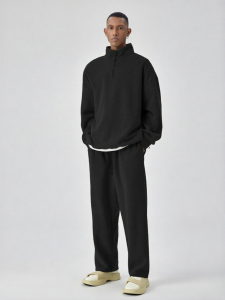 BODYDREAM | Heavy Duty Half Zip Stand Collar Embroidered Jacket 370G