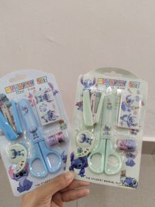(Modern Art)Cute Stitch Stationery Gift Box 5in1 Scissors Set.School Student Supplies Portable Stapler.Childrens .Christimas .Rewards Giveaway.Office