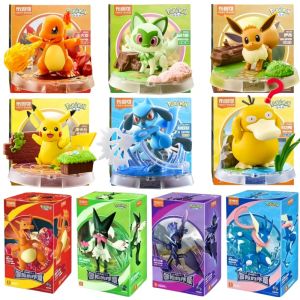 BLOKEES Original Building Block Toys Pokemon Pikachu Eevee Charmander Psyduck Sprigatito Riolu Action Assemble Model Toys Gifts