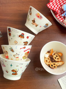 Bát Tráng Men in Họa Tiết Hoạt Hình Bằng Gốm Cao Cấp Dùng Trong Gia Đình Bát Đựng Salad Bát Đựng Trái Cây Bát Đựng Cơm Sáng Bát Đựng Thức Ăn Nhanh