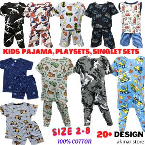 Playsets Pajama Singlet Set Budak Baju Tidur Budak - Kids Sleepwear Boys Clothing Sets Baju Budak Lelaki Size 2-8 - Refer to Size Chart for Perfect Fit