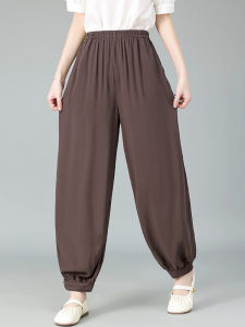Quần Ống Rộng Bằng Vải Lụa Cotton Mùa Xuân Hè Cho Nữ Cỡ Lớn Quần Dài Ống Rộng Cạp Cao Thoáng Khí Phong Cách Dân Tộc Quần Dài Thường Ngày