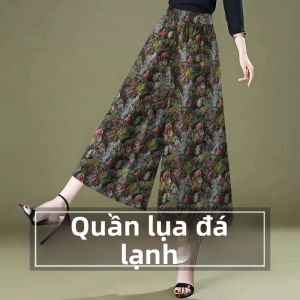 Quần Ống Rộng Bằng Lụa Băng Cao Cấp Cho Mẹ Quần Dài Thường Ngày Rộng Rãi Mỏng Dài Đến Mắt Cá Chân Phong Cách Hàn Quốc Mùa Thu