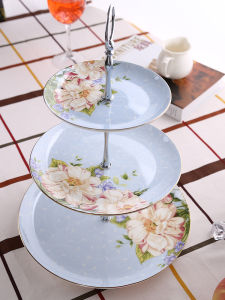 Double Layer Ceramic Fruit Basket Gold Rimmed Bone China Cake Tray Afternoon Tea Creative Plate with Stand Home Use