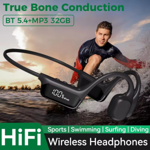 【2025 ใหม่】S10 Bluetooth 5.4 True Bone Conduction หูฟังไฮไฟสำหรับฟังเพลง 32GB เครื่องเล่น MP3 จอแสดงผล LED แบบดิจิทัล IPX8 กันน้ำได้สำหรับว่ายน้ำ