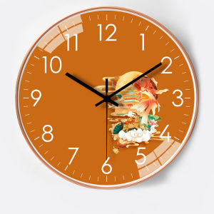 Creative Inkwashing Mountain Waterfall Wall Clock Silent Decorative Clock for Bedroom Living Room Restaurant European Style round Shape