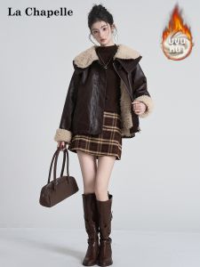La Chapelle | Warm Fleece Lined PU Leather Jacket with Fur Trim