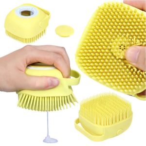 Body Wash Scrubber Brush Silicone Massage Bath Shower Brush with Soap Dispenser Soft Pet Dog Shampoo Grooming