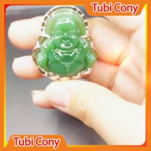 Mặt Dây Chuyền Phật Di Lạc (5 cm) Màu Xanh C.ẩm Thạch Viền Trắng Tubi Cony M29323-115 - Bình An - Lạc Quan Vui Vẻ