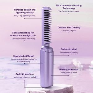 Straight Hair Comb Straightener and Curler Wireless 2 in1 Hair USB Charging Portable Hair Comb