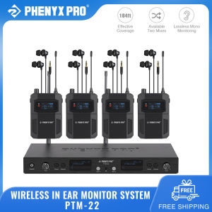 Phenyx Pro PTM-22 Mono Dual Wireless in Ear Monitor 2-Channel 4 Bodypacks for Stage Musicians