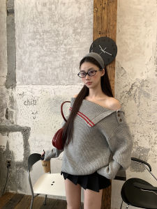 Red Celebrity Design Winter Knitwear Womens Style 2025 New Loose Shoulder Casual High-End Feeling Long Sleeve Sweater