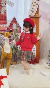 BE229 Bộ áo dài tay cà vạt chân váy xếp ly BERNIE quần áo bé gái phong cách Hàn Quốc