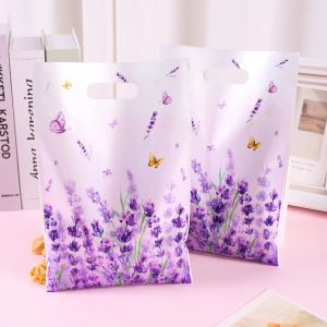 10/20/50Pcs ลาเวนเดอร์ของขวัญถุงพลาสติกของขวัญ Tote กระเป๋าสําหรับฤดูใบไม้ผลิวันเกิด PARTY 1st วันเกิด Baby Shower สาวปาร์ตี้ซัพพลาย