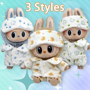 For 15cm/17cm Labubu V1 V2 Dolls Labubu Clothes Cute Eye Mask Pajamas Three Piece Set Accessories Clothing Plush DollS Clothes