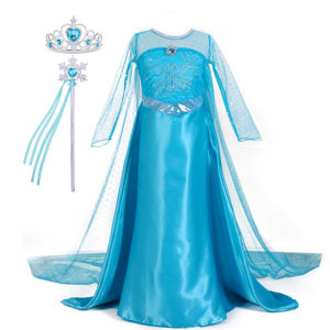 Bé Gái Màu Xanh Đầm Công Chúa Full Tay Cổ Tròn Cosplay Elsa Quần Áo Cho Bé Tập Đi Halloween Carnival Sinh Nhật Nhập Vai Nữ Hoàng Tuyết