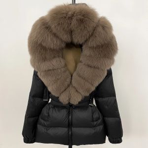 Reality Fur Coat Winter Clothing Puffer Jacket Women Real Fox Fur Hooded Warm 90% White Duck Down Coat Female Parkas Waterproof