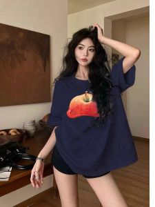 American Style Loose Cotton Short Sleeve T-Shirt Womens plus Size Comfortable Lazy Style Half Sleeve Design Unique Top