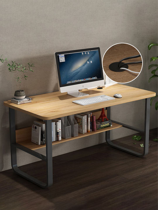 Modern Minimalist Computer Desk Steel Wood Board Type Double Layer ...