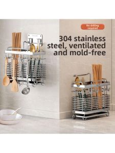 MOLORE | Wall-Mounted 304 Stainless Steel Chopsticks & Spoons Organizer