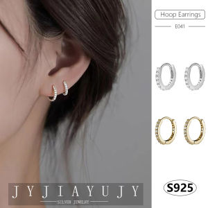 JYJIAYUJY 100% Sterling Silver S925 Earrings Hoop Earrings Full Drilling Round Different Sizes 2 Colors Thickness ≈1MM Korean Fashion Hypoallergenic Jewelry Gift E041