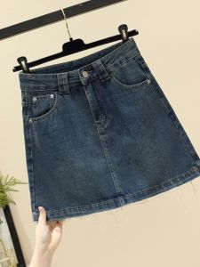 High Waist A-Line Mini Skirt Denim Wrap Short Skirts Womens Flared Hemline Summer New Style Cotton Polyester Blend Skirt