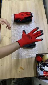 Combo 12 đôi găng tay lao động màu đỏ găng tay bảo hộ chống trượt phủ cao su bao tay chống nước và chống đâm thủng CHÍNH HÃNG