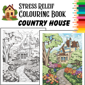 Country House Coloring Book Buku Mewarna Dewasa Beautiful Houses surrounded by blooming Flowers.