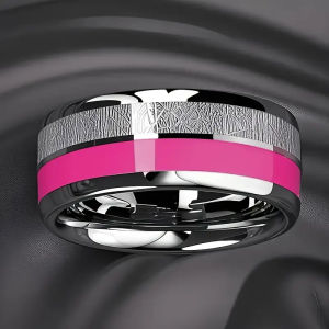 Wholesale 8MM Personality Mens Rings Silver Meteorite Inlay Stainless Steel Ring for Women Rose Red Store Wedding Band Jewelry