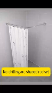 Stainless Steel Adjustable Arc Telescopic Shower Curtain Rod Bathroom Rod Type Punch-free