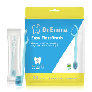 Dr. Emma 2-in-1 Travel Toothbrush Set | Disposable Portable Kit with Mini Toothbrush Flosser & Toothpaste | Mint Fresh Breath