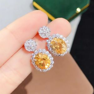 Montagne Jewelry 925 Silver Earring Elegant Design Fine Jewellery Natural 8x10mm Quartz Crystal Citrine Earring Stud Earrings